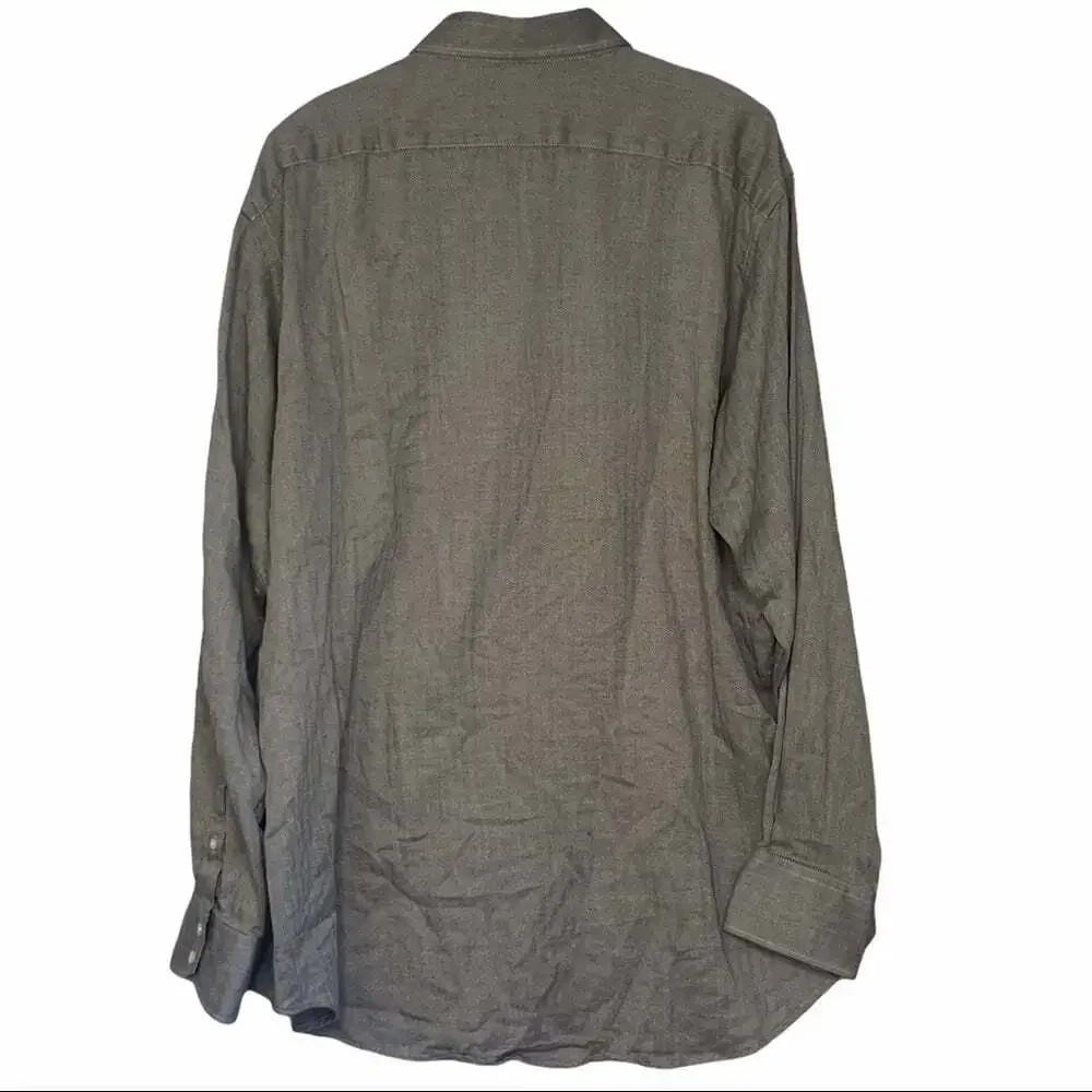 Thomas Dean XXL Purple Green Herringbone Patterned Long Sleeved Dress Sh…